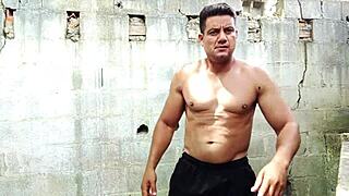 Just look at Yuri Gaúcho, the bodybuilder, getting horny and unloading a massive cumshot solo.