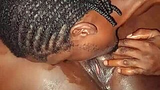 shaved pussy licked and slammed by big black cock in bedroom