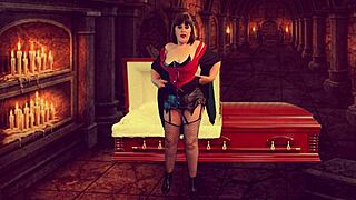 Granny Vampyra gets finger fucked while her pussy is bat licked. Her familiar drives her to orgasm in costume.