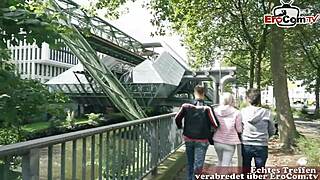 German blonde teen picked up on the street for a suggestive anal threesome.