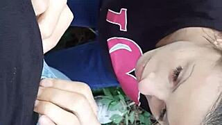 licking brunette pussy in forest until orgasm and cum 😍