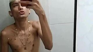 Jerking off in the bathroom after soccer game, solo amateur moment