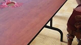 stomping cum out of huge cock on desk