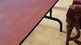 stomping cum out of huge cock on desk