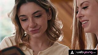 Petite blonde Demi Hawks & redhead bestie Kait try lesbian sex during study session?