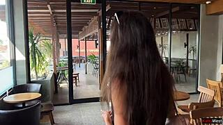 Crazy cumwalk in Starbucks with public toilet blowjob.
