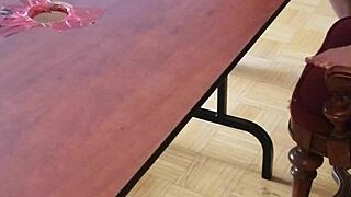 stomping cum out of huge cock on desk