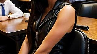 the bored secretary licks her boss's pussy in public