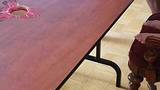 stomping cum out of huge cock on desk