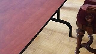 stomping cum out of huge cock on desk