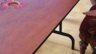 stomping cum out of huge cock on desk