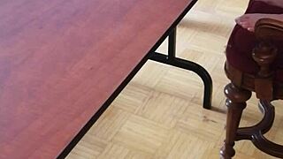 stomping cum out of huge cock on desk