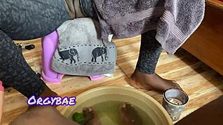 Ebony Wife Teases Her Husband In The Bedroom As A Foot Fetish Couple