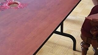 stomping cum out of huge cock on desk