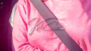 exhibitionist girlfriend teases truckers on car trip to sp