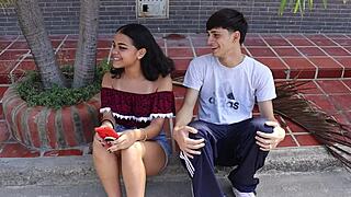 brunette calls stepbrother for taboo creampie fun