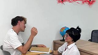 naughty school-girl fucks classmate hard!