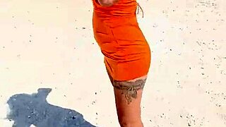 Sexy Latina Whore Flashes Natural Tits And Thong On Crowded Public Beach