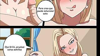 Krillin and number 18 are fucking when Bulma joins the porn comic