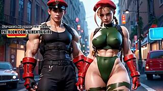 street fighter cammy white cosplay with passionate shirt tearin’ handjob in wild uncensored hentai gym ride