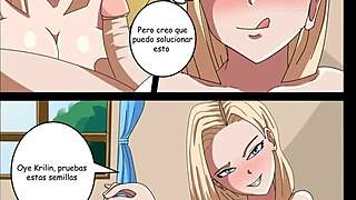 Krillin and number 18 are fucking when Bulma joins the porn comic