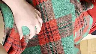 Shy neighbor licks pussy under blanket!