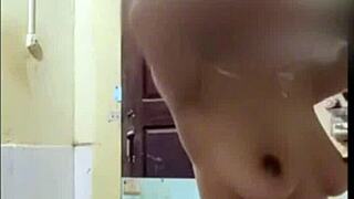 Steamy video call sex while showering with girlfriend.