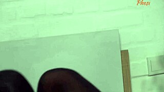 Rita Fox rides a guy with big white cock while wearing black pantyhose for fetish fun.