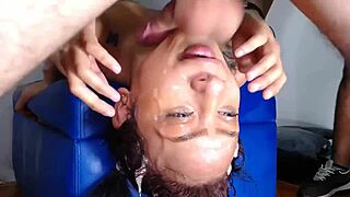 Latina gets sloppy deepthroat and facial