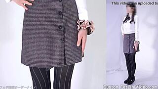 A woman indulges in her pantyhose fetish under her skirt