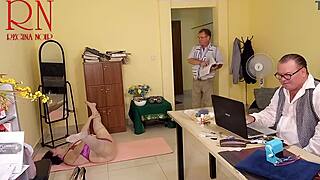 Regina Noir Stretches Tight Pussy During Office Yoga