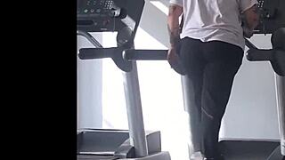 Big booty girl running on treadmill