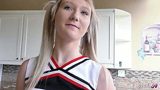 Petite Pigtails Cheerleader Step-Daughter Rides Older Guy to First Intense Orgasm