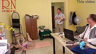 Regina Noir Stretches Tight Pussy During Office Yoga