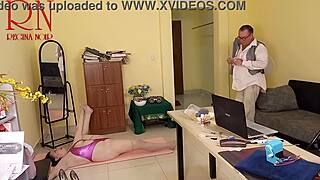 Regina Noir Stretches Tight Pussy During Office Yoga