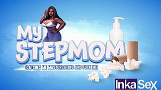 Mi Madrastra Ebony de Enormes Tetas Me Descubre Viendo Sus Videos Porno