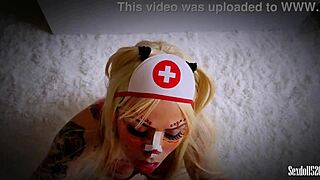 I'm the sexy zombie nurse back from the party, craving cum in this POV scene.