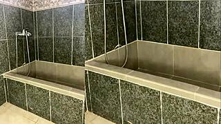 Hot hellcat takes off her clothes and washes her body