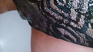 Naughty babe fingers wet pussy in public restroom