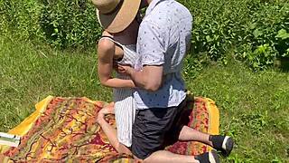 Wife In Dress Fucks Husband's Friend And Gets Public Creampie In Field