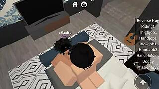 in the virtual world of roblox, a guy finds and fucks a slutty girl hard