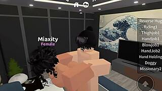 in the virtual world of roblox, a guy finds and fucks a slutty girl hard