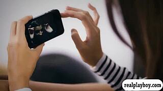 sexy babe moans as she finger fucks her shaved pussy