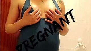 Beautiful pregnant Colombian teen flashes tits and loves milk!