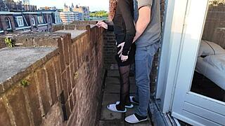 Intensely Fucking Whore On Balcony To Orgasm