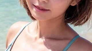 Mature woman strolls on the beach 😊