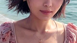 Mature woman strolls on the beach 😊