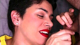 watch her smile covered in cum