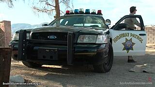 Big cock sheriff chokes and anal fucks tied up students in outdoor bondage threesome