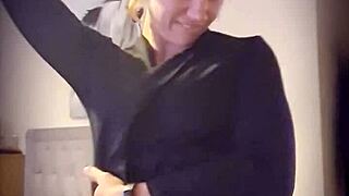 Blonde milf performs little striptease